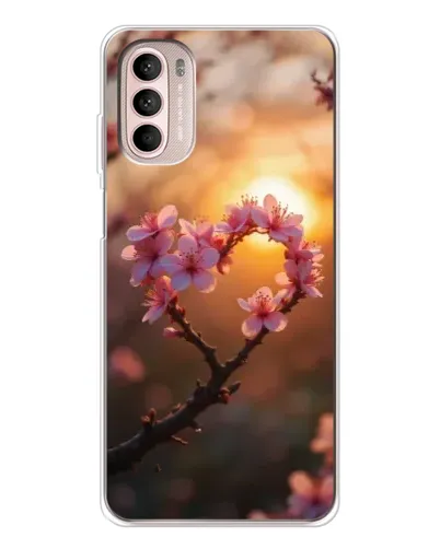 Чехол для Motorola MOTO G52 с картинкой «Розовый цвет сердце на фоне заката»