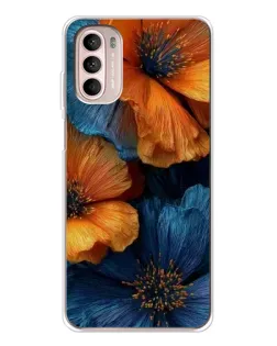 Чехол для Motorola MOTO G52 с картинкой «Яркая сине-оранжевая флора»