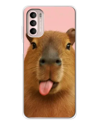 Чехол для Motorola MOTO G52 с картинкой «Капибара с языком»