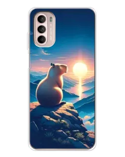 Чехол для Motorola MOTO G52 с картинкой «Закат солнца с капибарой»