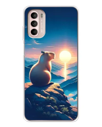 Чехол для Motorola MOTO G52 с картинкой «Закат солнца с капибарой»