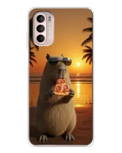 Чехол для Motorola MOTO G52 с картинкой «Капибара с пиццей»