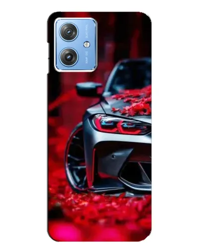 Чехол для Motorola MOTO G54 / G54 Power с картинкой «Спортивная BMW и цветы»