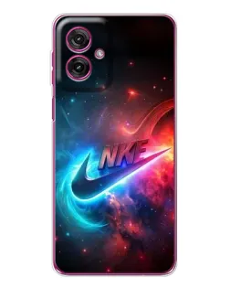 Чехол для Motorola Moto G55 с картинкой «Огненный логотип Nike»