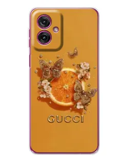 Чехол для Motorola Moto G55 с картинкой «Gucci — золотые бабочки»