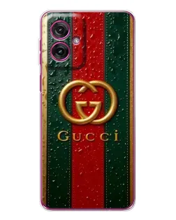 Чехол для Motorola Moto G55 с картинкой «Gucci — фирменная полоса и золото»