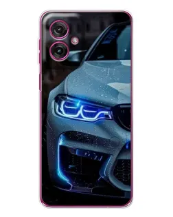 Чехол для Motorola Moto G55 с картинкой «Взгляд BMW с синими фарами»