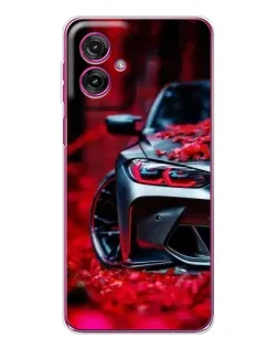 Чехол для Motorola Moto G55 с картинкой «Спортивная BMW и цветы»