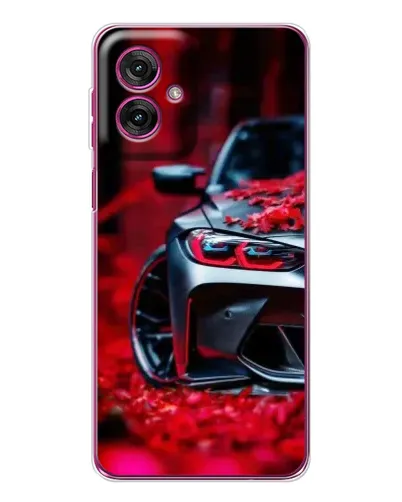 Чехол для Motorola Moto G55 с картинкой «Спортивная BMW и цветы»