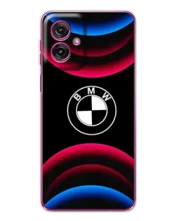 Чехол для Motorola Moto G55 с картинкой «Логотип BMW и неоновые дуги»