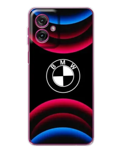 Чехол для Motorola Moto G55 с картинкой «Логотип BMW и неоновые дуги»