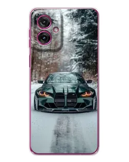 Чехол для Motorola Moto G55 с картинкой «BMW в зимнем лесу»