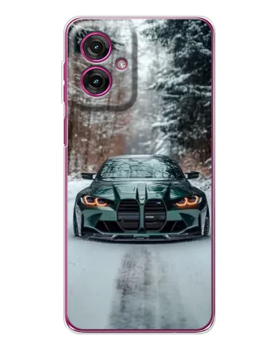 Чехол для Motorola Moto G55 с картинкой «BMW в зимнем лесу»