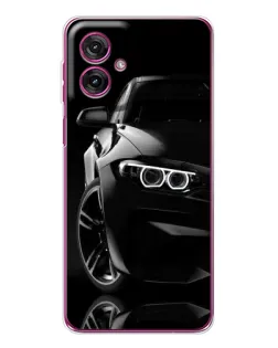 Чехол для Motorola Moto G55 с картинкой «Черная BMW — профиль»