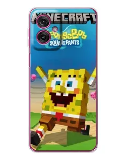 Чехол для Motorola Moto G55 с картинкой «Губка Боб Minecraft»