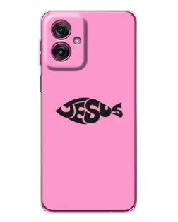Чехол для Motorola Moto G55 с картинкой «Розовый символ  Jesus»