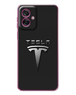 Чехол для Motorola Moto G55 с картинкой «Стальной логотип Tesla»