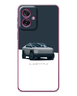 Чехол для Motorola Moto G55 с картинкой «Серебристый Cybertruck Tesla»