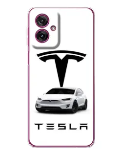Чехол для Motorola Moto G55 с картинкой «Tesla White Style»