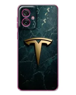 Чехол для Motorola Moto G55 с картинкой «Мраморная Tesla Gold»