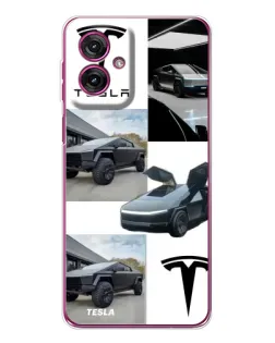 Чехол для Motorola Moto G55 с картинкой «Коллаж Cybertruck Tesla»