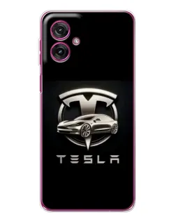 Чехол для Motorola Moto G55 с картинкой «Tesla — серебристое авто»
