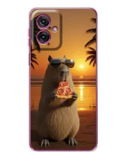Чехол для Motorola Moto G55 с картинкой «Капибара с пиццей»