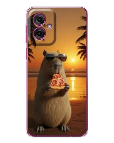 Чехол для Motorola Moto G55 с картинкой «Капибара с пиццей»