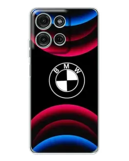 Чехол для Motorola MOTO G56 с картинкой «Логотип BMW и неоновые дуги»