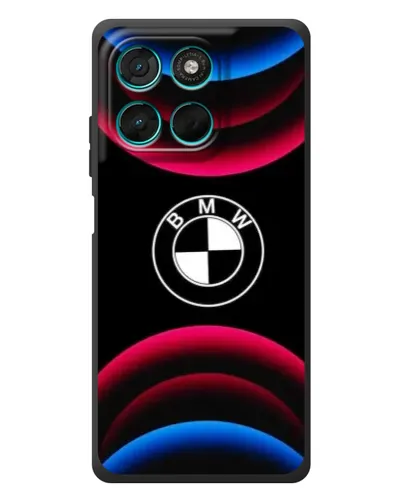 Чехол для Motorola Moto G57 Power с картинкой «Логотип BMW и неоновые дуги»