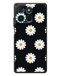 Чехол для Motorola Moto G57 Power с картинкой «Ромашки на черном»