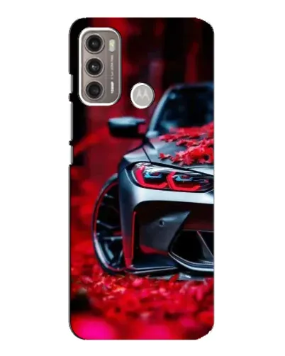 Чехол для Motorola MOTO G60 с картинкой «Спортивная BMW и цветы»