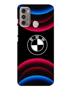 Чехол для Motorola MOTO G60 с картинкой «Логотип BMW и неоновые дуги»