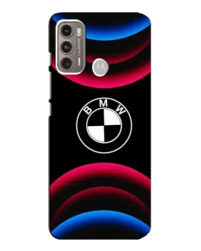Чехол для Motorola MOTO G60 с картинкой «Логотип BMW и неоновые дуги»