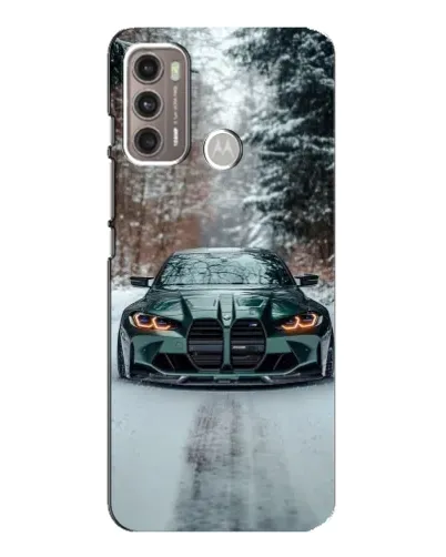 Чехол для Motorola MOTO G60 с картинкой «BMW в зимнем лесу»