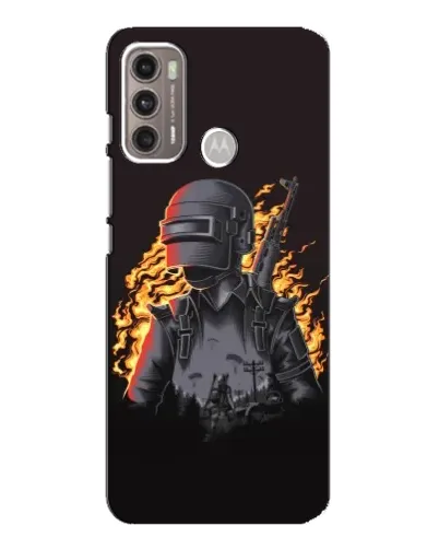 Чехол для Motorola MOTO G60 с картинкой «PUBG — огненный силуэт»
