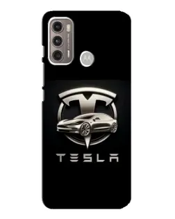 Чехол для Motorola MOTO G60 с картинкой «Tesla — серебристое авто»