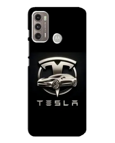 Чехол для Motorola MOTO G60 с картинкой «Tesla — серебристое авто»