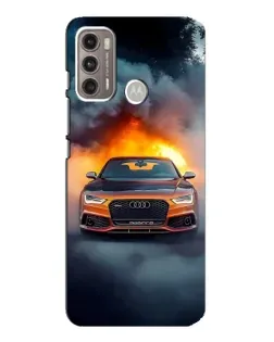 Чехол для Motorola MOTO G60 с картинкой «Audi в огненном дыму»