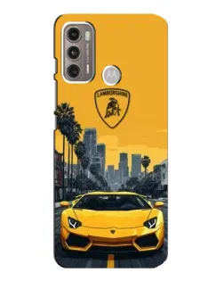 Чехол для Motorola MOTO G60 с картинкой «Желтый Lamborghini город»