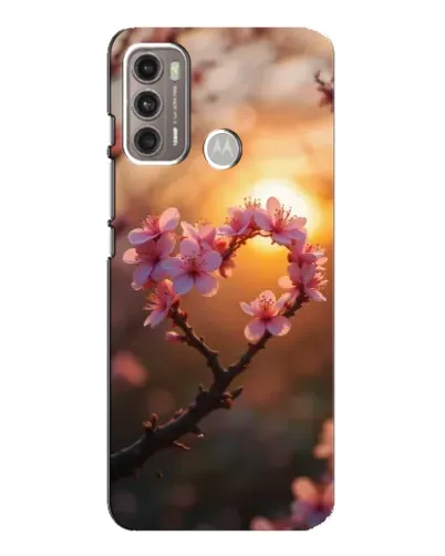 Чехол для Motorola MOTO G60 с картинкой «Розовый цвет сердце на фоне заката»
