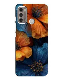 Чехол для Motorola MOTO G60 с картинкой «Яркая сине-оранжевая флора»