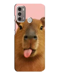 Чехол для Motorola MOTO G60 с картинкой «Капибара с языком»