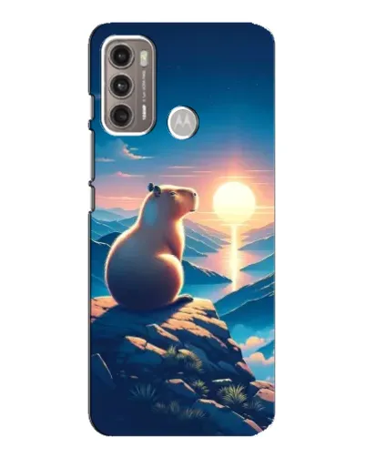 Чехол для Motorola MOTO G60 с картинкой «Закат солнца с капибарой»