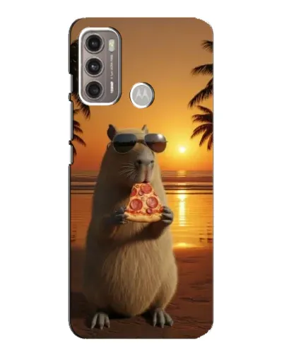 Чехол для Motorola MOTO G60 с картинкой «Капибара с пиццей»