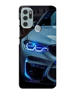 Чехол для Motorola MOTO G60s с картинкой «Взгляд BMW с синими фарами»