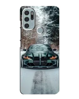Чехол для Motorola MOTO G60s с картинкой «BMW в зимнем лесу»