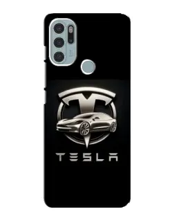 Чехол для Motorola MOTO G60s с картинкой «Tesla — серебристое авто»