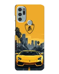 Чехол для Motorola MOTO G60s с картинкой «Желтый Lamborghini город»