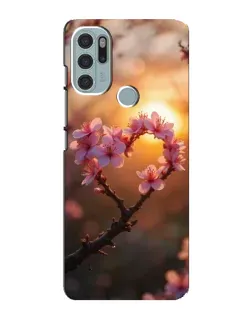 Чехол для Motorola MOTO G60s с картинкой «Розовый цвет сердце на фоне заката»